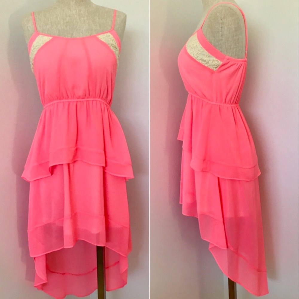 Candies bright pink neon high low strap dress
